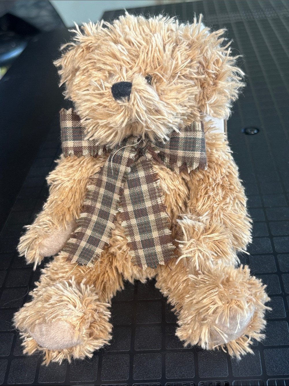 Jerry Elsner Plush Teddy Bear 5” Sitting Brown Plaid Bow Stuffed Animal Toy